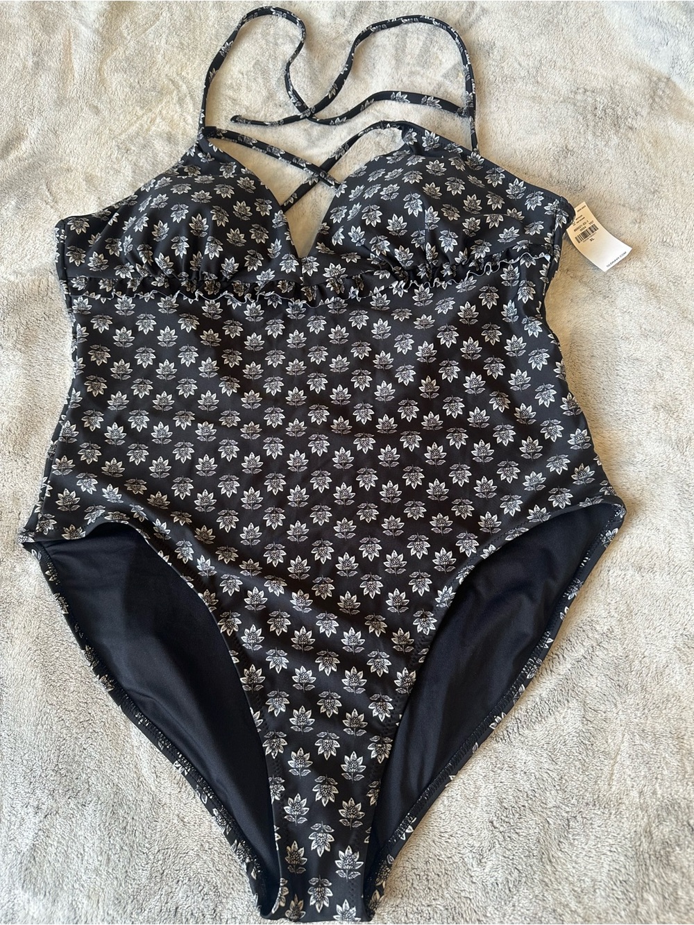 Old Navy Black One-Piece Swimsuit with White Floral Print